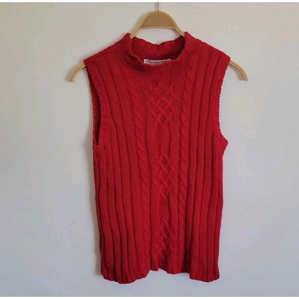 Joseph Chaus Vintage Cable Knit Sleeveless Sweater Small Red Pullover Fisherman